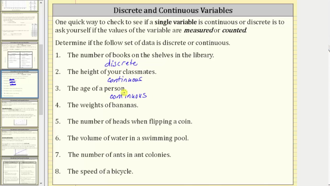 Discrete and continuous variables